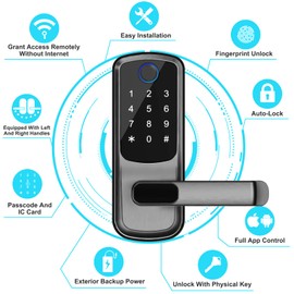 Smart Door Lock with Handle,Fingerprint Exterior Locks,Wireless APP Control, Keyless Entry Digital Lock for Front/Interior Door,Biometric Door Knob,Smart Locks for Home, Apartment, Office(Black)