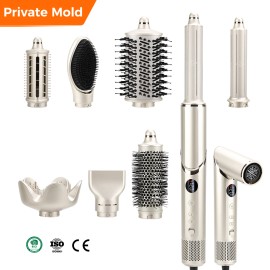 Pineapplepapa Multipurpose Hair Styling Tool Foldable Multi Stylers Hair Dryer LED Display Ionic Blow Dryer Set 8 In1 ALCI Plug with DiffuserColor: Gold, plug type: Us Plug, voltage (v): 100-120V