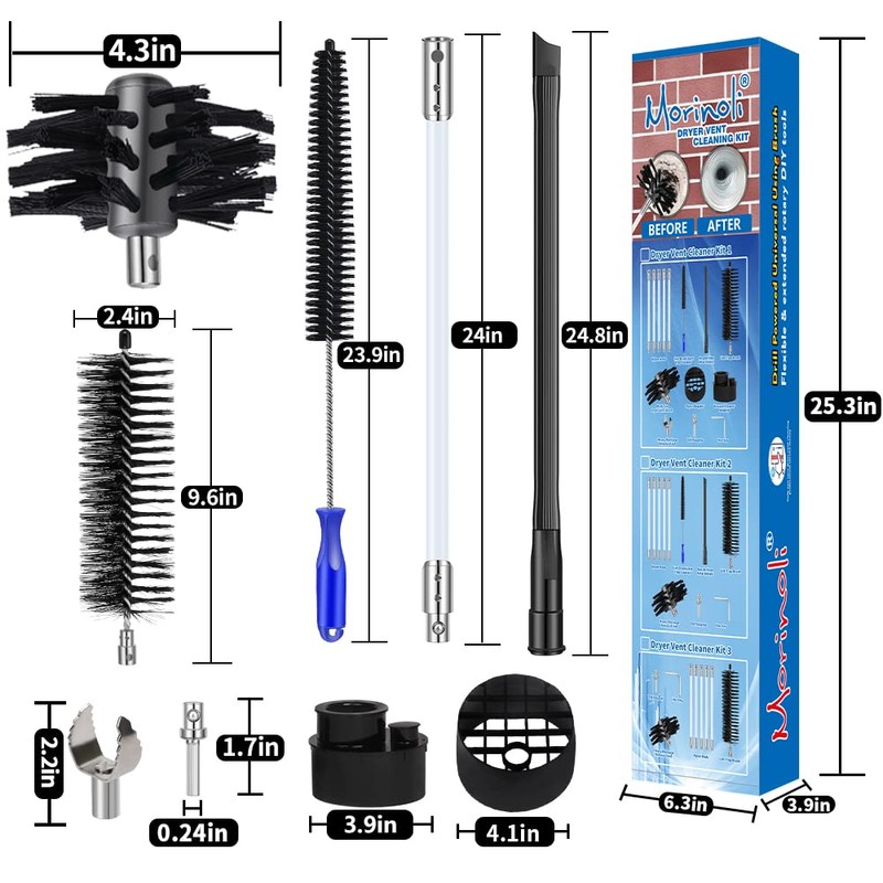 24 Feet Dryer Vent Cleaning Kit - Chrome Button Locking