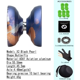 Professional Responsive Yoyo, Aluminum Yo Yo for Kids Beginner, Replacement Unresponsive Ball Bearing for Advanced Yoyo Players + 1 Glove + 5 Yoyo Strings + 1 Ball Bag (Orange-Purple)