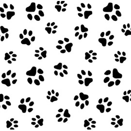 Black Animal Paw Prints on Solid White Comfy Cotton Flannel Fabric by The Yard