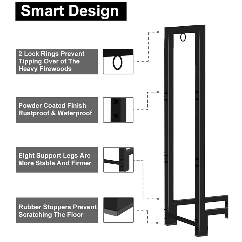 Koutemie 8Ft Outdoor Firewood Rack Holder for Fireplace Wood Storage,