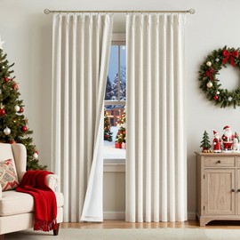 Vision Home Natural Pinch Pleated Full Blackout Curtains Linen Blended Room Darkening Window Curtains 95 inch for Living Room Bedroom Thermal Insulated Pinch Pleat Drapes with Hooks 2 Panel 40"Wx95"L