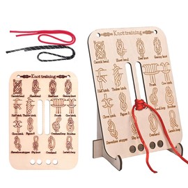 GHPKOTW 1 Set Exercise Board for Knoting, 16 Important Knot Trainers with Paracord Ropes, Durable Wooden Knot Training Set for Outdoor, Survival, Camping and Climbing