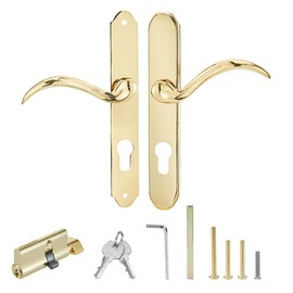MaxxGeek Storm Door Handle Accessory Set fit Pella Storm Door Handle Replacement Part, with Key and Lock Cylinder, Mortise Lock Not Included (Polished Gold)
