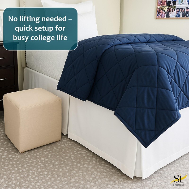 Shreem Linen Extra Long Pleated Dorm Bed Skirt, Twin XL