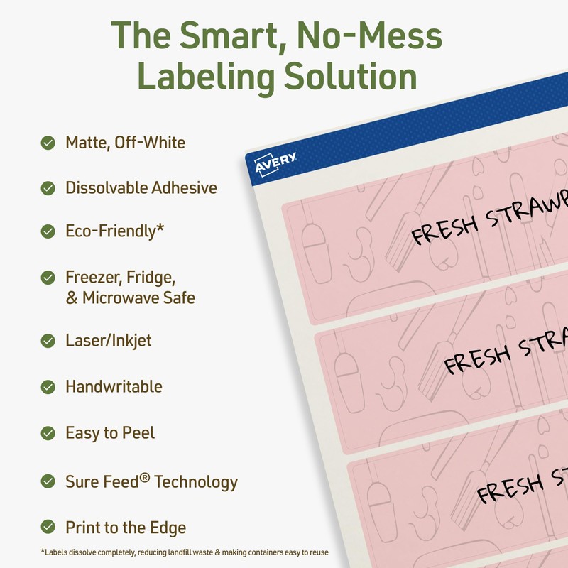 Avery Dissolvable Rectangle Labels, Sure Feed Technology, 1.75" x 7.75",