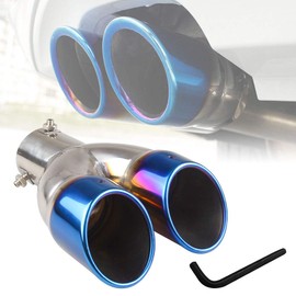 RYANSTAR Dual Exhaust Tip Exhaust Pipe Trim compatible with 1.5L-2.0L car,2.5" Stainless Steel Muffler Tail Universal Double Outlets End Pipe Blue