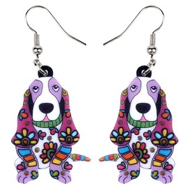 NEWEI Acrylic Floral Basset Hound Dog Earrings Dangle Drop Anime Animal For Women Fashion Jewelry Charm Gifts