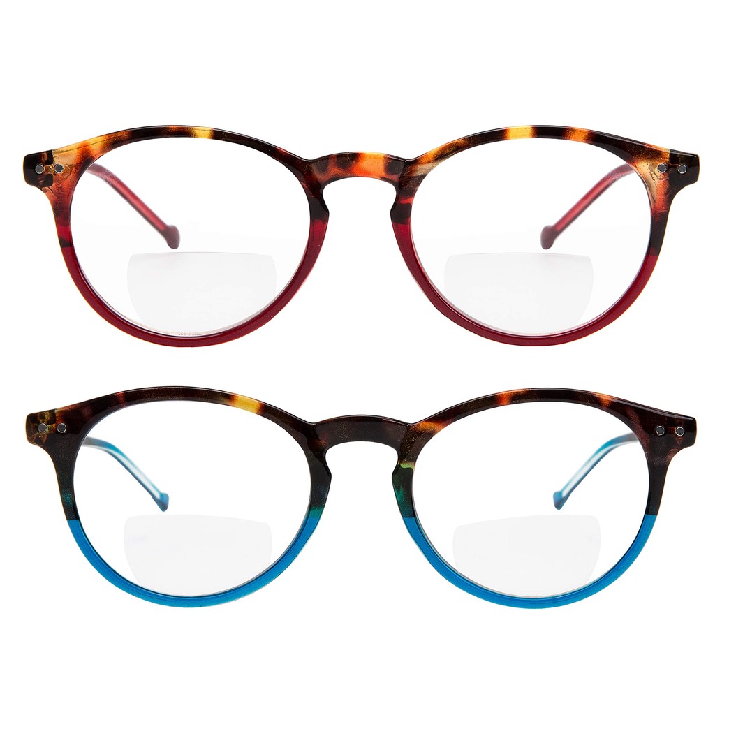 Yogo Vision Bifocal Reading Glasses 2 Pack Plastic Keyhole Spring Hinge Frames Bifocal Readers for Men and Women