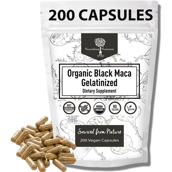 Organic Gelatinized Black Maca –3X Stronger 200 Maca Root Capsules for Men & Black Maca Root for Women –Natural Energy Supplement for Focus - Black Maca Root Powder, Stamina & Endurance Supplements