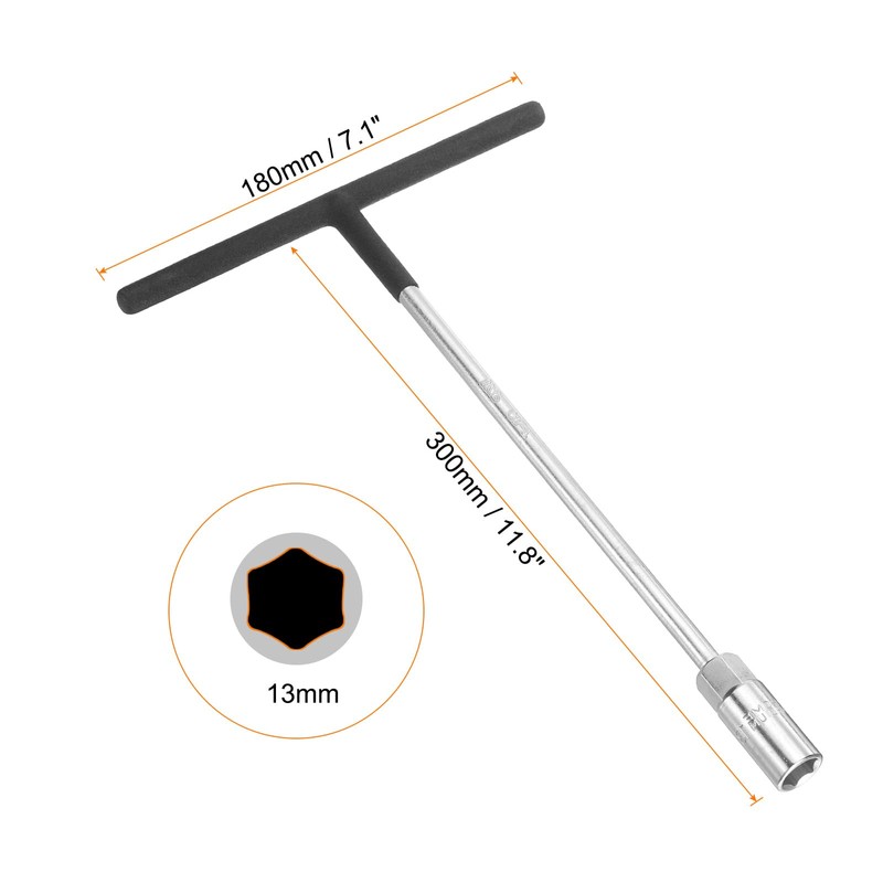 sourcing map 2pcs T-Handle Metric Socket Wrench 13mm CR-V 6-Point