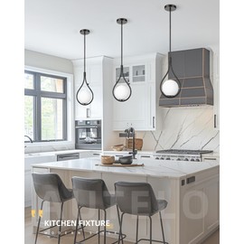 AUTELO 2 Pack Pendant Lights Kitchen Island, Modern Pendant Lights in Black Finish with Milky White Globe Glass, Black Pendant Light Fixtures, 1-Light Hanging Lamp for Kitchen Island H9377 MGBK-2PK