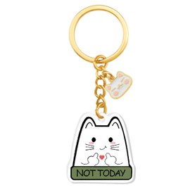 Crizaor Acrylic Cat Keychain - Funny 'Not Today' Cat Lover Gift for Women - White