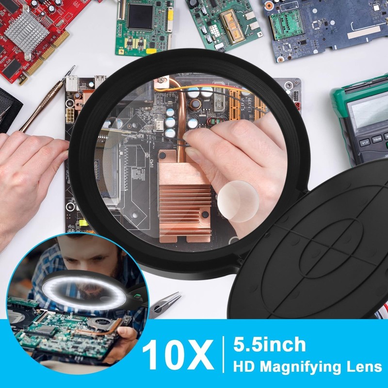 Magnifying Glass with Light and Stand 10X 20X, 36 LED
