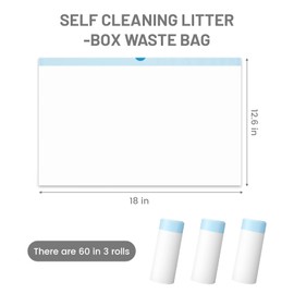 60pcs Cat Litter Bags for MeoWant MW-SC01/MW-SC02/MW-LR01 Self-Cleaning Cat Litter Box Liner, Automatic Self Cleaning Cats Waste Bags for Self-Cleaning Cats Liners with Drawstring Pet Waste Boxes Bag