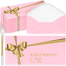 Qilery 50 Pcs Christmas Money Holders Xmas Money Envelope for Cash Gifts Holiday Greeting Bow Envelope with Gold Ink Pen for Currency Cash Coin Letter Holiday Office Business Birthday Party(Pink)