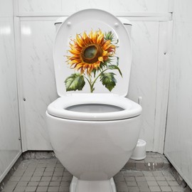 WAFT YEARN Sunflower Toilet Seat Lid Cover Decals Stickers PVC Flowers Sticker Removable Self-Adhesive Restroom Decor Art Decoration (Sunflower 7)