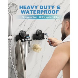 RIVAMBER Suction Cup Hooks, Razor Holder for Shower, Matte Black Shaver Holder Waterproof No Drill Adhesive Hanger for Hanging Loofah Towel Toothbrush Bathroom Kitchen Tiles Glasses