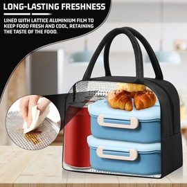 TIECHI Insulated Lunch Bag for Men Women, Small Portable Reusable Lunch Cooler Tote Bag, Leakproof Thermal Lunch Box for Work Picnic Travel, Black