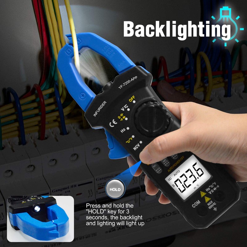 Bluetooth Clamp Meter, INFURIDER YF-7200APP Current Clamp Multimeter Clamp Meter