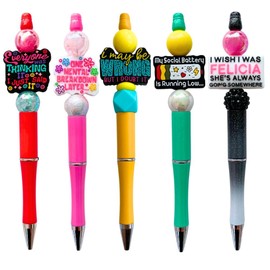 5PC Funny Bead Ink Ball Point Pens with Sayings for Adults Fun Sarcastic Humorous Hilarious Snarky Sassy Rude Sass Cool I May Be Wrong But I Doubt It Office Coworkers Stationery Gift for Women