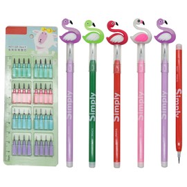 Lopenle 12 Pieces Adorable Stackable Pencils Flamingo Pencils Bird Stacking Pencil With 64 Replacable Refills For School Students Office Using Supplies.