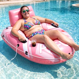PAFOLO River Tube for Heavy Adult, 55" Large Inflatable River Float, Inflatable Pool Floats with Mesh Bottom, Comfortable Backrest & 2 Cup Holders & Handles,450 lbs Floating for River Lake Beach
