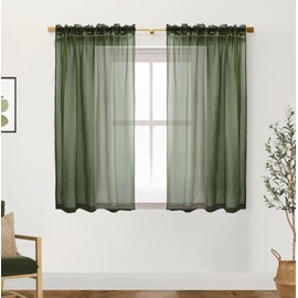 XTMYI Dark Green Small Window Curtains for Bathroom,Olive Colored Decor Short Sheer Boho Kitchen Curtains Set of 2 Panels 48 Inch Length