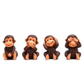 BRABUD Fengshui Resin See no Evil Hear no Evil Speak no Evil Do no Evil Monkey Figurines Set of 4 Home Office Desk Decor Statue Collection (Brown)