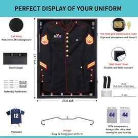 KCRasan Military Uniform Display Case - Police Uniform Display Frame - Uniform Shadow Box Wall Cabinet with Uv Protection Acrylic Door for Collection Military Uniform Black