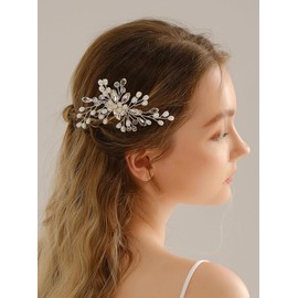 JWICOS Bridal Hair Comb Pearl Wedding Hair Accessories for Brides Crystal Wedding Headpieces Bride Side Comb for Prom Costume Party (Silver)