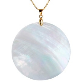TUMBEELLUWA White Sea Shell Pendant Necklace for Women, Round Pendant with 19.5" Chain