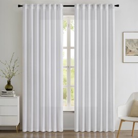 EMEMA - Juego de 2 paneles de cortinas transparentes de privacidad blancas de 84 pulgadas de largo, cortinas semitransparentes de privacidad para recámara, sala de estar, cortinas de ventana que dejan
