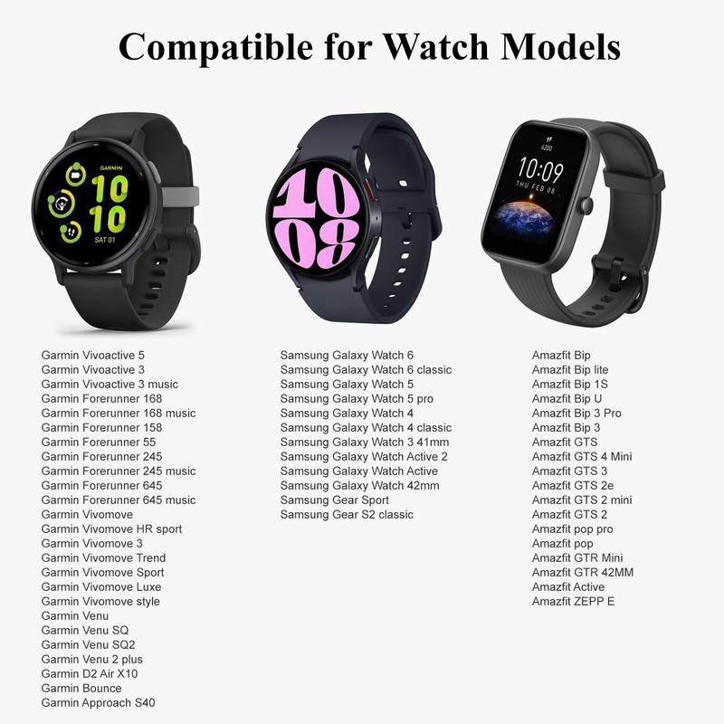 Anuoli Compatible with Garmin Forerunner 245/645/55 Watch Band, 20mm Soft