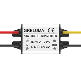 Greluma DC 12 V to 6 V Step-Down Converter Regulator 3 A 18 W Power Supply Reducer for Car Electronics Truck Vehicle Boat Solar System (DC 9-22 V Inputs, CE Certified)