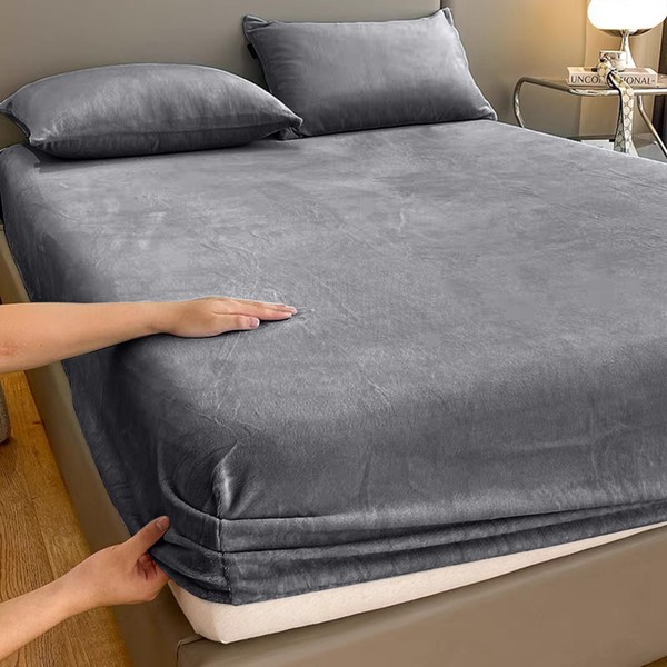 HOUSR Fitted Sheet, Warm, Microfiber, For Winter, Smooth, Blanket Touch, Anti-Static, Sold Separately, Washable, Mattress Cover, Bed Sheet, Mattress Cover, Bed Cover (Double, 55.1 x 78.7 inches (140 x