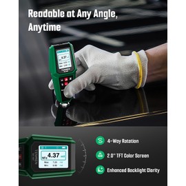 TESMEN TCG-2001 Paint Thickness Gauge for Cars, Digital Paint Meter with Data Bar Graph, 4-Way Backlit Color Screen, Car Paint Mil Thickness Tester with Limit Alarm for Used Car Buyers - Green