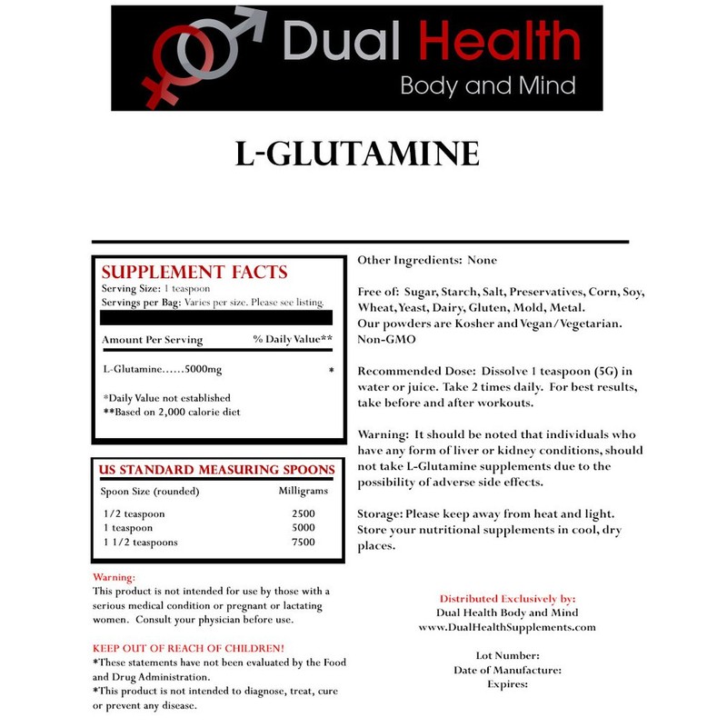 Pure L-Glutamine 5000mg Powder (1 lb) Bulk Supplements