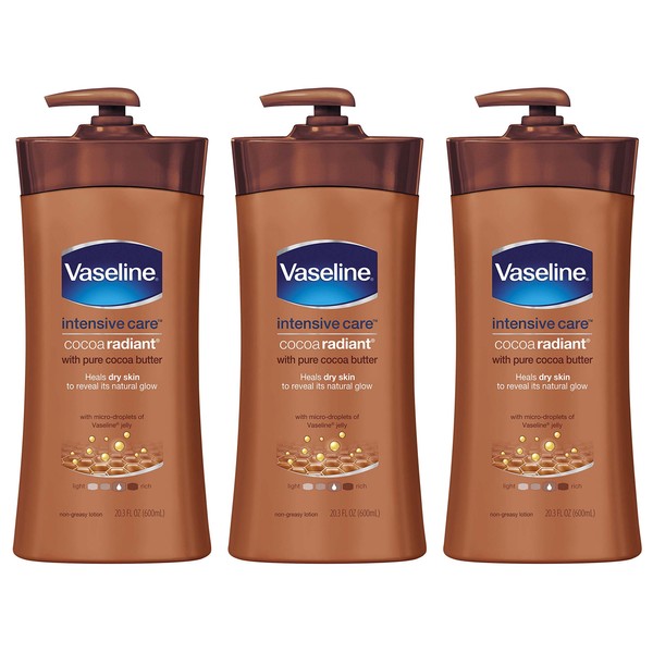 Vaseline Intensive Care Body Lotion for Dry Skin Cocoa Radiant with 100% Pure Cocoa and Shea Butters 20.3 oz 3 Count