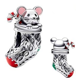 Yuscorai Festive Mouse & Stocking Charms Compatible for Bracelets and Necklaces Christmas Fashion Jewelry Women's Bead Charms 925 silver zirconia