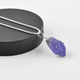 Natural Raw Tanzanite Gemstone Dainty Pendant Necklace, Rough Crystals, Energy Stone, Healing Crystals, Silver Plated Chain, Gift for Women, December Birthstone, Gemstones Jewelry 18 inch