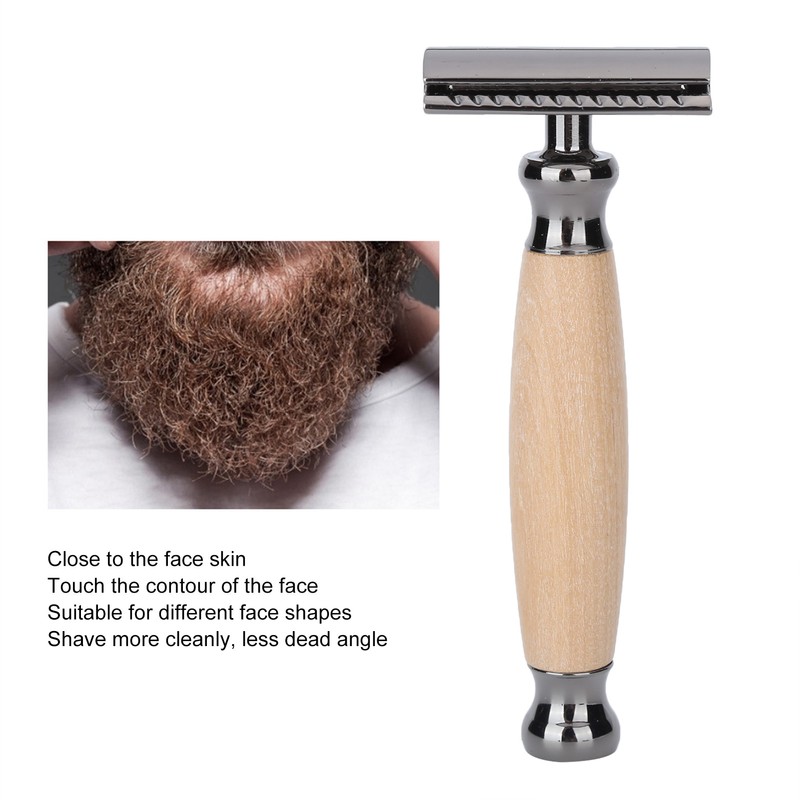 Men Shaving Razor with Wood Handle Portable Double Edge Razor