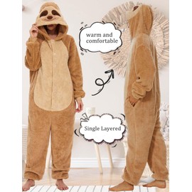 chuangminghangqi One Piece Pyjamas Women's Long Winter Onesie Animal Costume Adult Costume Jumpsuit Women's Cuddly Pyjamas Fleece Onesie Clothing with Hood and Zip, Sloth-7127