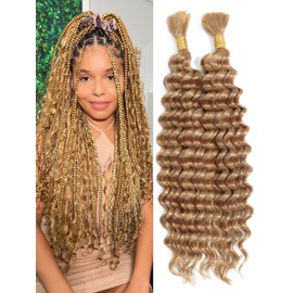 DMKEEP Blond Top Grade Deep Wave Human Braiding Hair 2 Bundles 100g No Weft Bulk Human Hair for Braiding Hair Extensions 27# 20 Inch