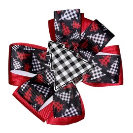 Buffalo Plaid Christmas Tree Pinwheel Hair Bow 4" Red & Black