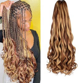 8 Packs French Curl Braiding Hair Pre Stretched 20 Inch Blonde&Brown 100g/Pack French Curly Crochet Braiding Hair Loose Wavy Synthetic Braiding Curly Hair Extensions for Women (20Inch, P27/30)