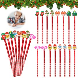 SOETDERT Christmas Pencils, Pack of 16 Christmas Pencil with Erasers, School HB Pens Set, Christmas Pencils Children, Santa Reindeer Tree Pencils for Birthday Party Bag Fillers