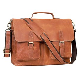 Leather Messenger Shoulder Bag Office Men College Briefcase Bags (16 Inch)