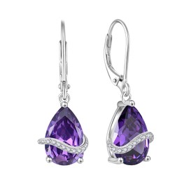 Inpasne Teardrop Dangle Drop Earrings for Women 925 Sterling Silver Leverback Earrings Amethyst Earrings February Birthstone Jewelry Gifts for Women Mom Her Wife